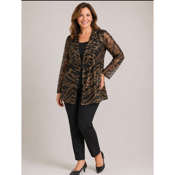 Additions by Chico's Sweaters - Additions by Chicos Womens Size 1 Gold‎ Metallic Zebra Print Sheer Topper Jacket